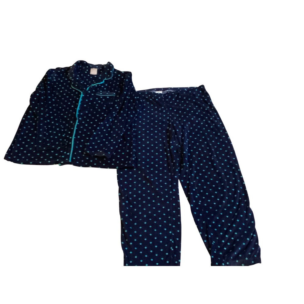 Secret Treasures Womens Navy Blue Teal Diamond Fleece Pajama Set Large 12-14